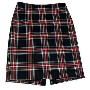 J. Crew Red Black Plaid Pencil Skirt Green Yellow Preppy